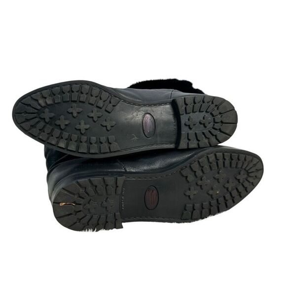 Regence Scrunch Pull On Black Leather Boots Rabbit Fur Trim Fleece Lined Size 9 - Picture 2 of 7